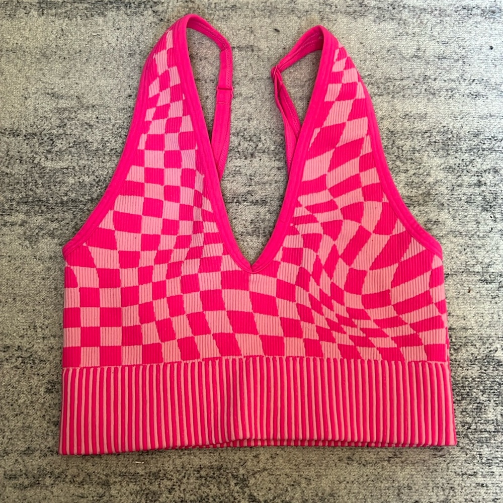 Size xs garage pink plaid v neck sports bra